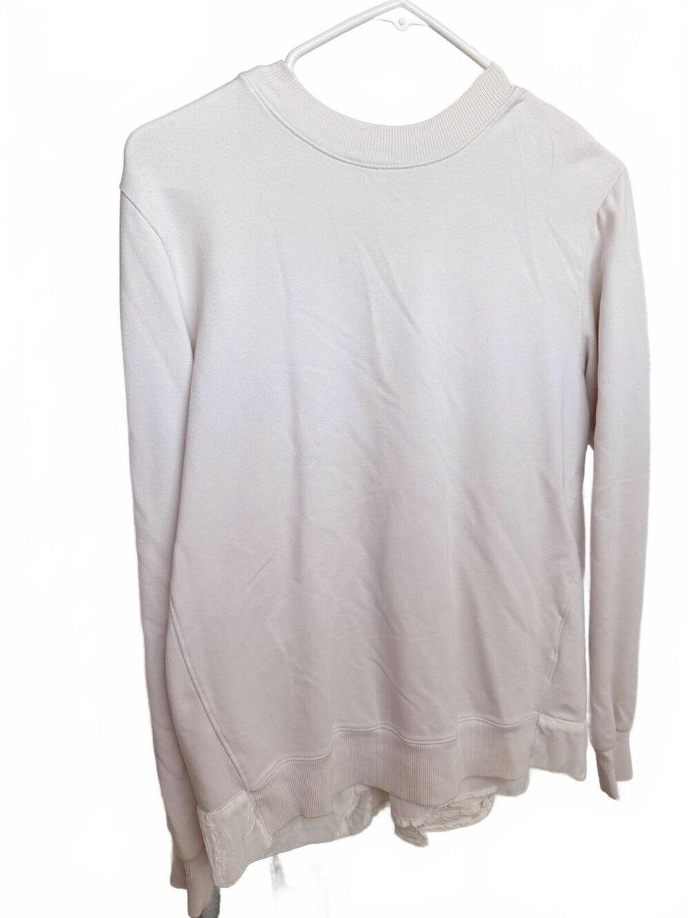 Clu Womens xs Crew Neck, back detail Lace Pullover Top cream off white